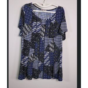 CB Women's 2X Blue Black Multicolor Color Block Tunic Top Dress Stretch